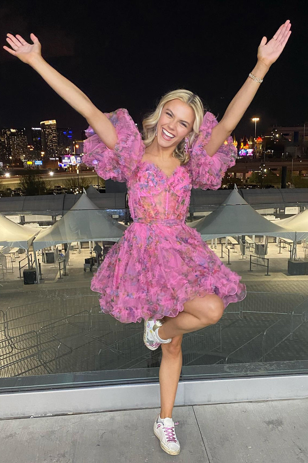 Misshow Fuchsia Floral A-Line Short Homecoming Dress/Mini Dress