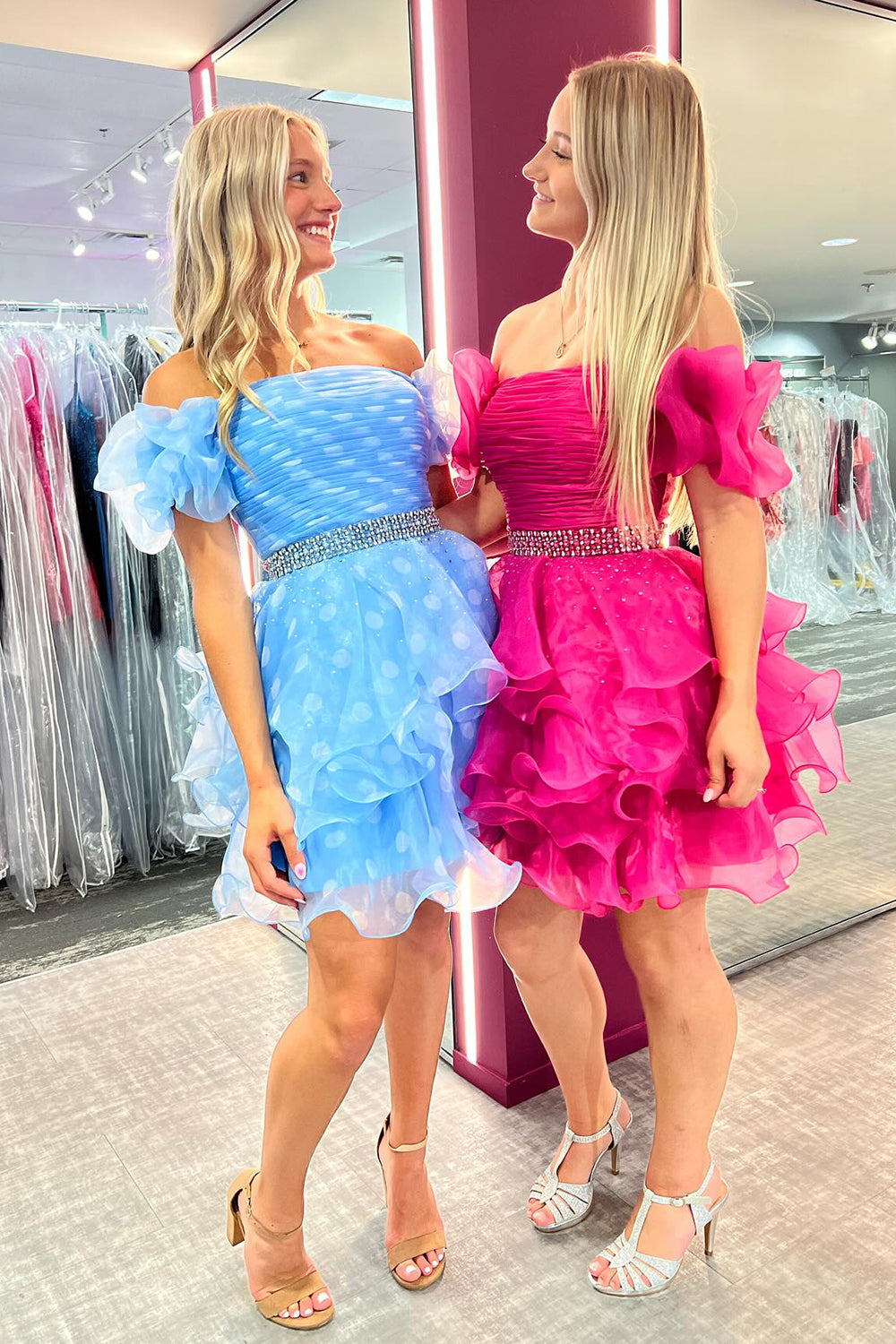 Misshow Fuchsia Off The Shoulder Ruffled Short Homecoming Dress/Mini Dress
