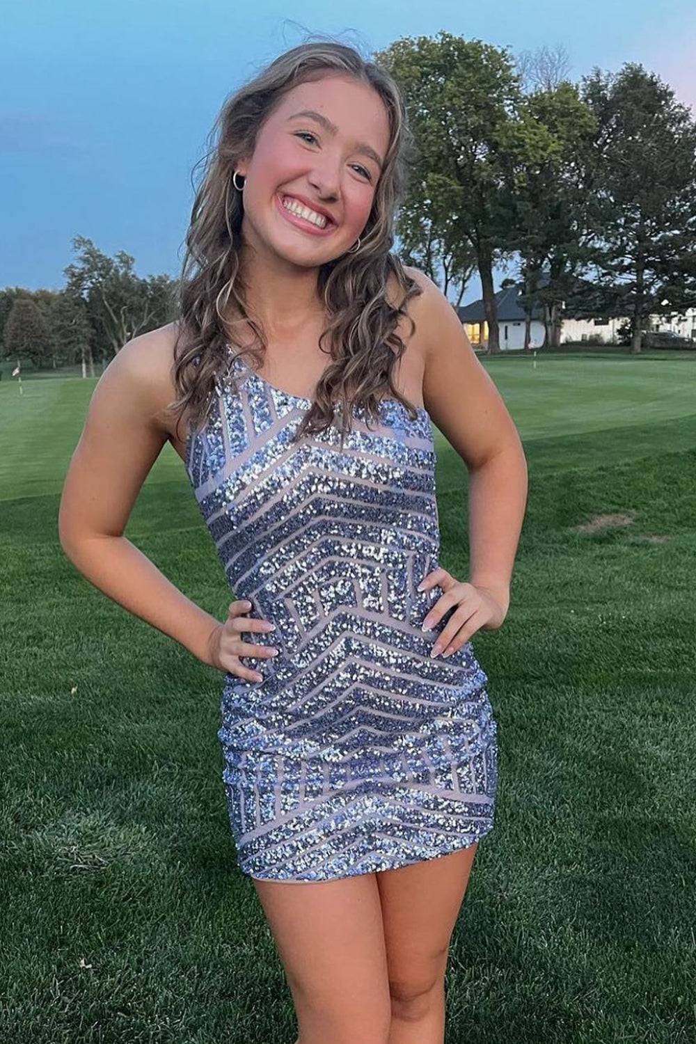 Misshow Fuchsia One Shoulder Sequins Tight Short Homecoming Dress/Mini Dress
