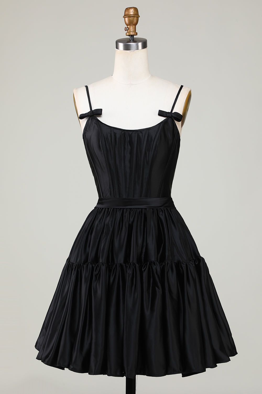 Misshow Fuchsia Spaghetti Straps Lace-Up Back A-Line Short Satin Homecoming Dress/Mini Dress