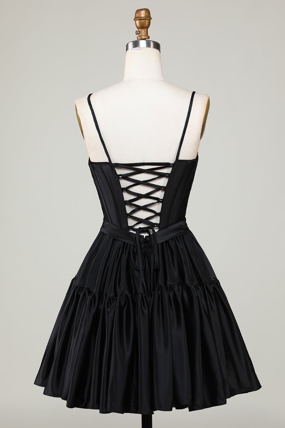 Misshow Fuchsia Spaghetti Straps Lace-Up Back A-Line Short Satin Homecoming Dress/Mini Dress