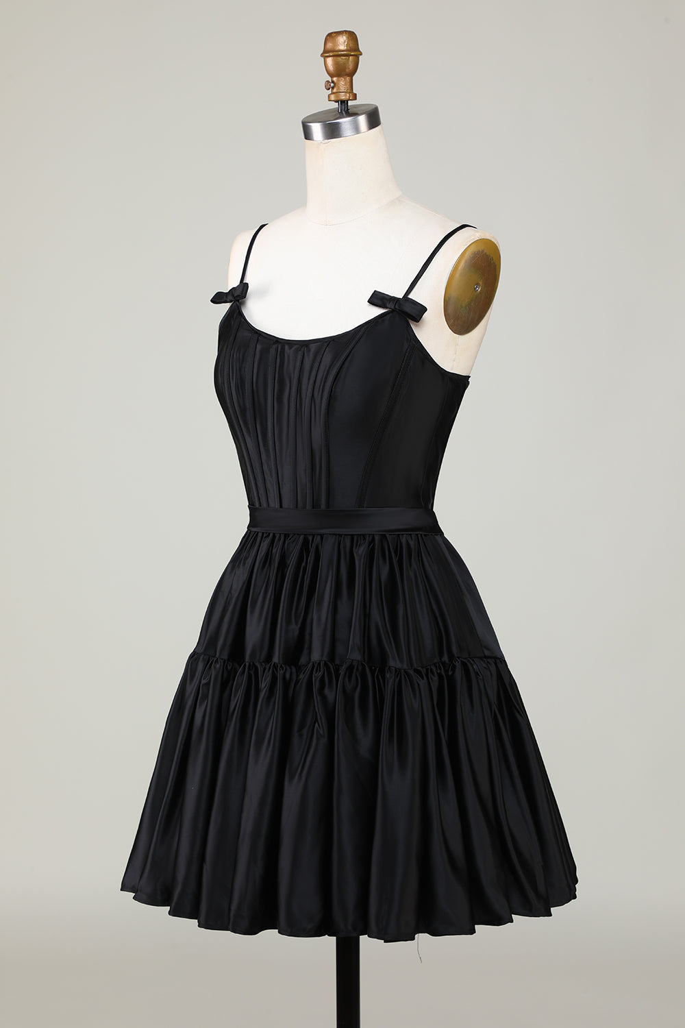 Misshow Fuchsia Spaghetti Straps Lace-Up Back A-Line Short Satin Homecoming Dress/Mini Dress