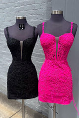 Misshow Fuchsia Spaghetti Straps Tight Corset Short Homecoming Dress/Mini Dress