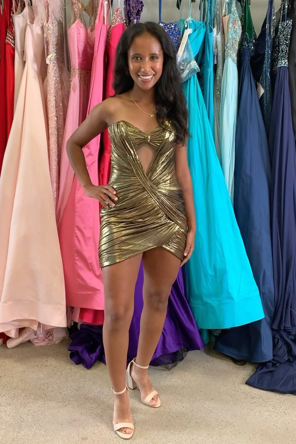 Misshow Fuchsia Strapless Tight Metallic Short Homecoming Dress/Mini Dress with Keyhole