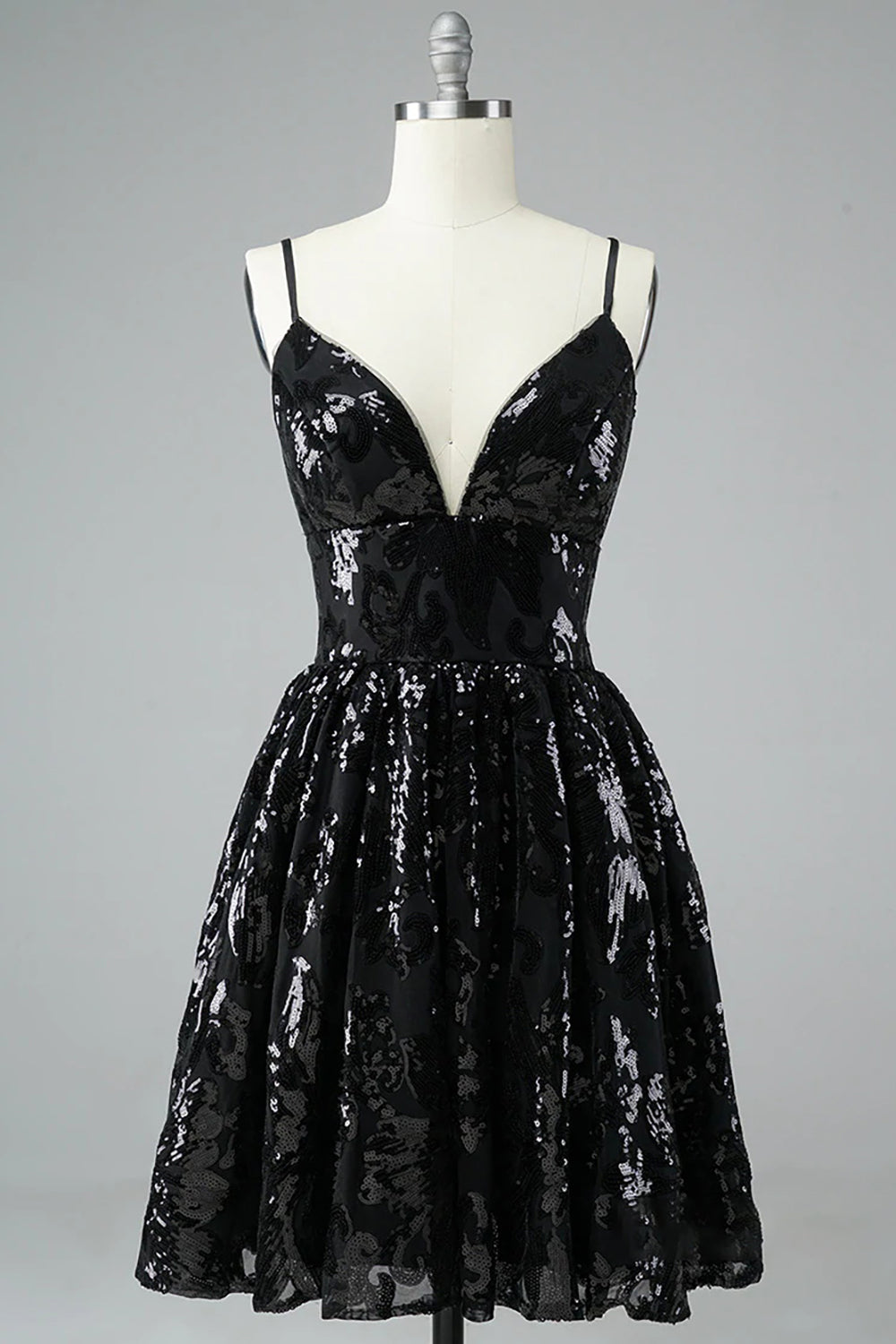 Misshow Glitter Black Lace Sequins Homecoming Dress/Mini Dress