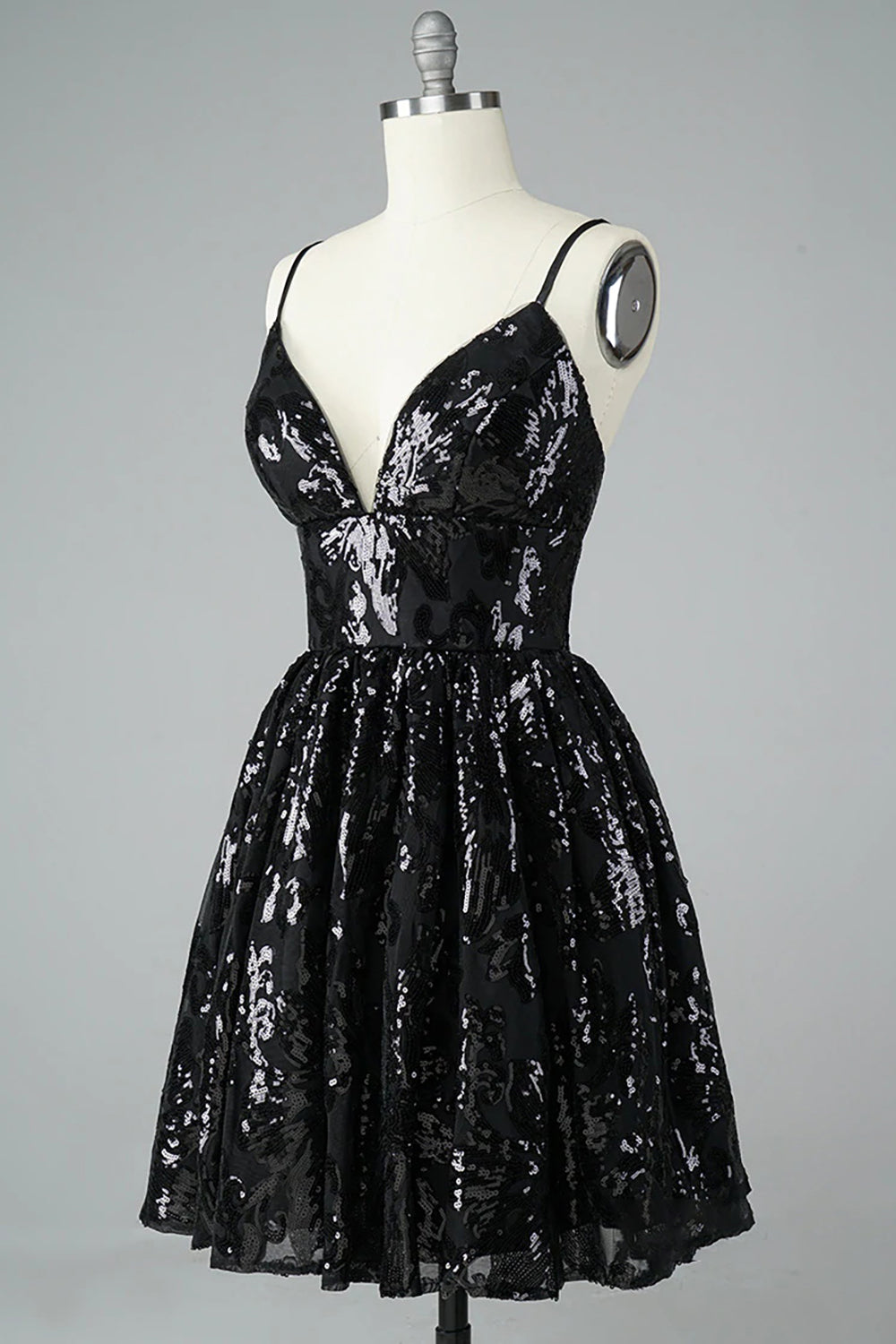 Misshow Glitter Black Lace Sequins Homecoming Dress/Mini Dress