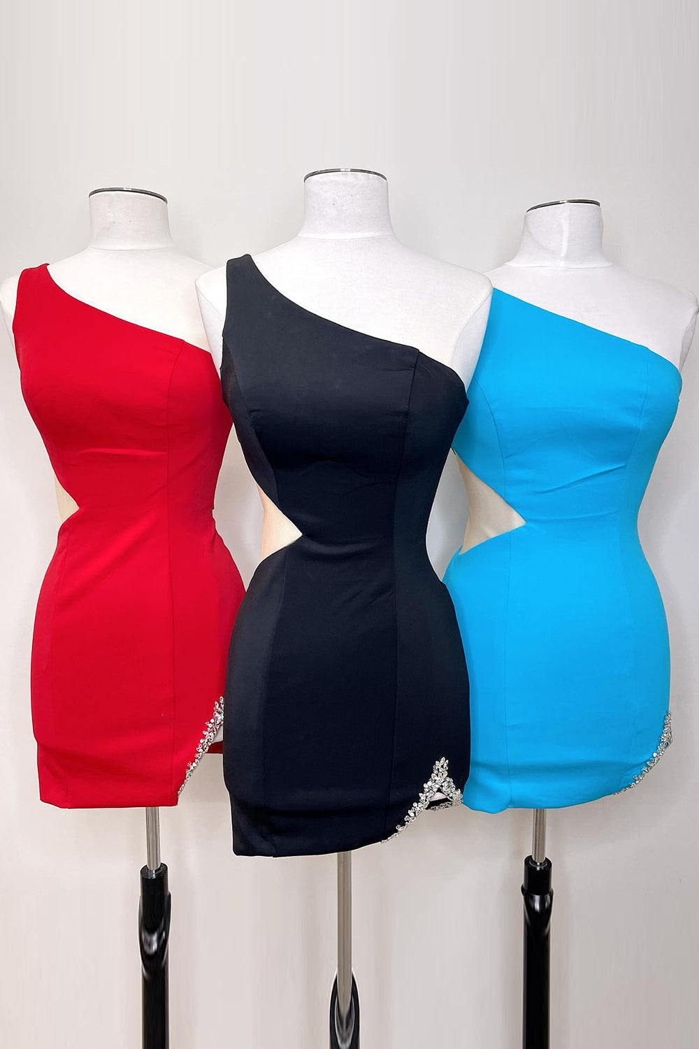 Misshow Glitter Black One Shoulder Cut Out Tight Short Homecoming Dress/Mini Dress