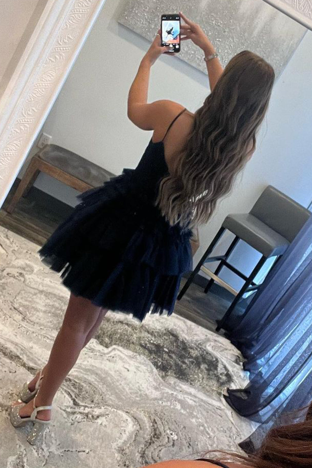 Misshow Glitter Blue A-Line Tulle Tiered Short Homecoming Dress/Mini Dress