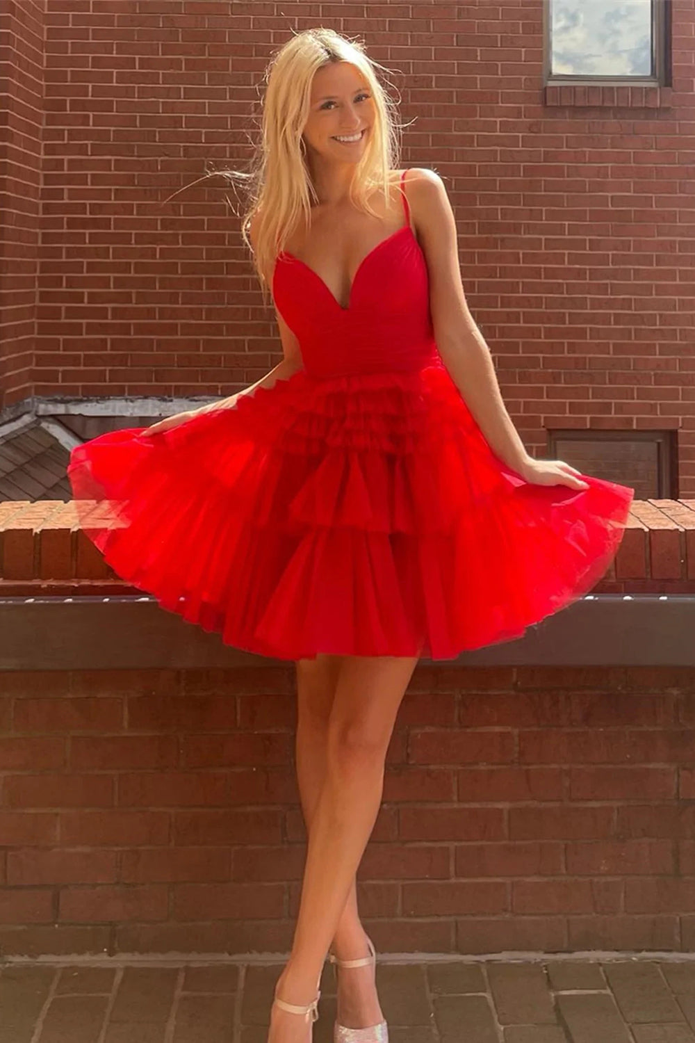 Misshow Glitter Blue A-Line Tulle Tiered Short Homecoming Dress/Mini Dress