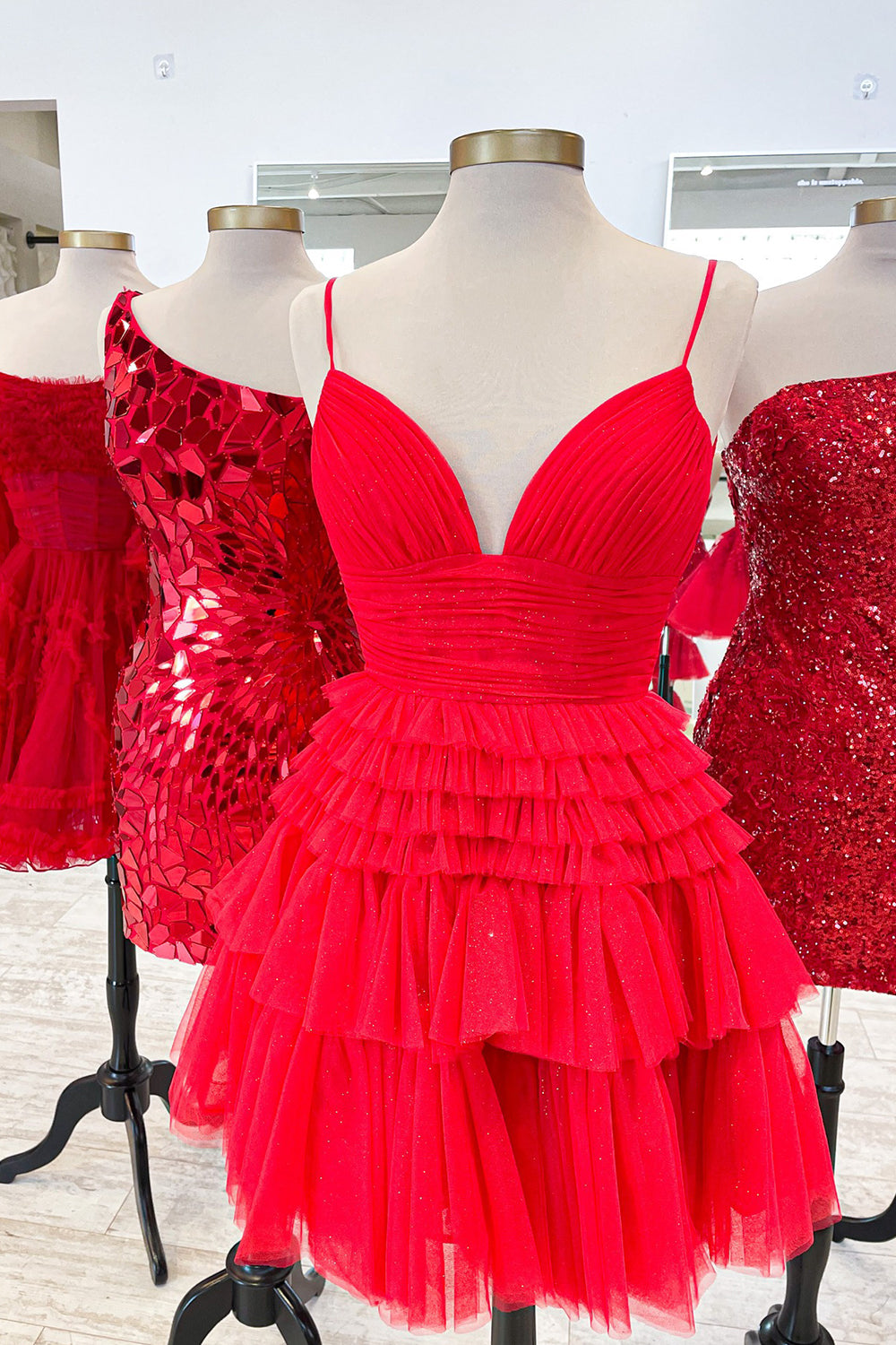 Misshow Glitter Blue A-Line Tulle Tiered Short Homecoming Dress/Mini Dress