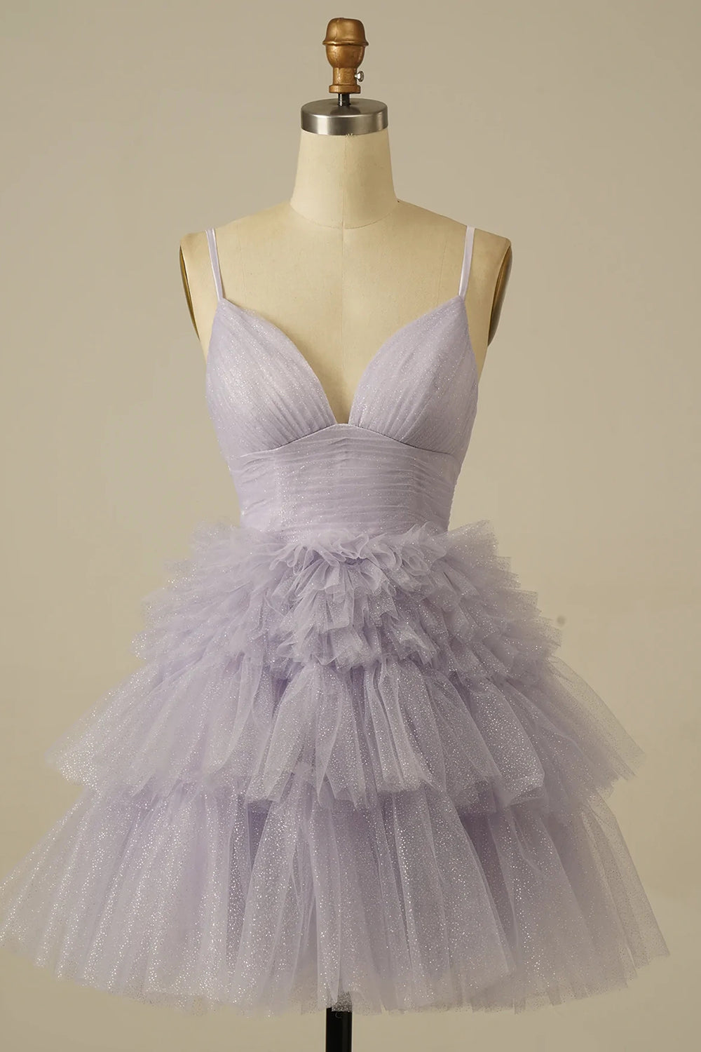 Misshow Glitter Blue A-Line Tulle Tiered Short Homecoming Dress/Mini Dress