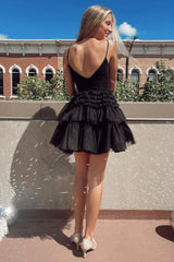 Misshow Glitter Blue A-Line Tulle Tiered Short Homecoming Dress/Mini Dress