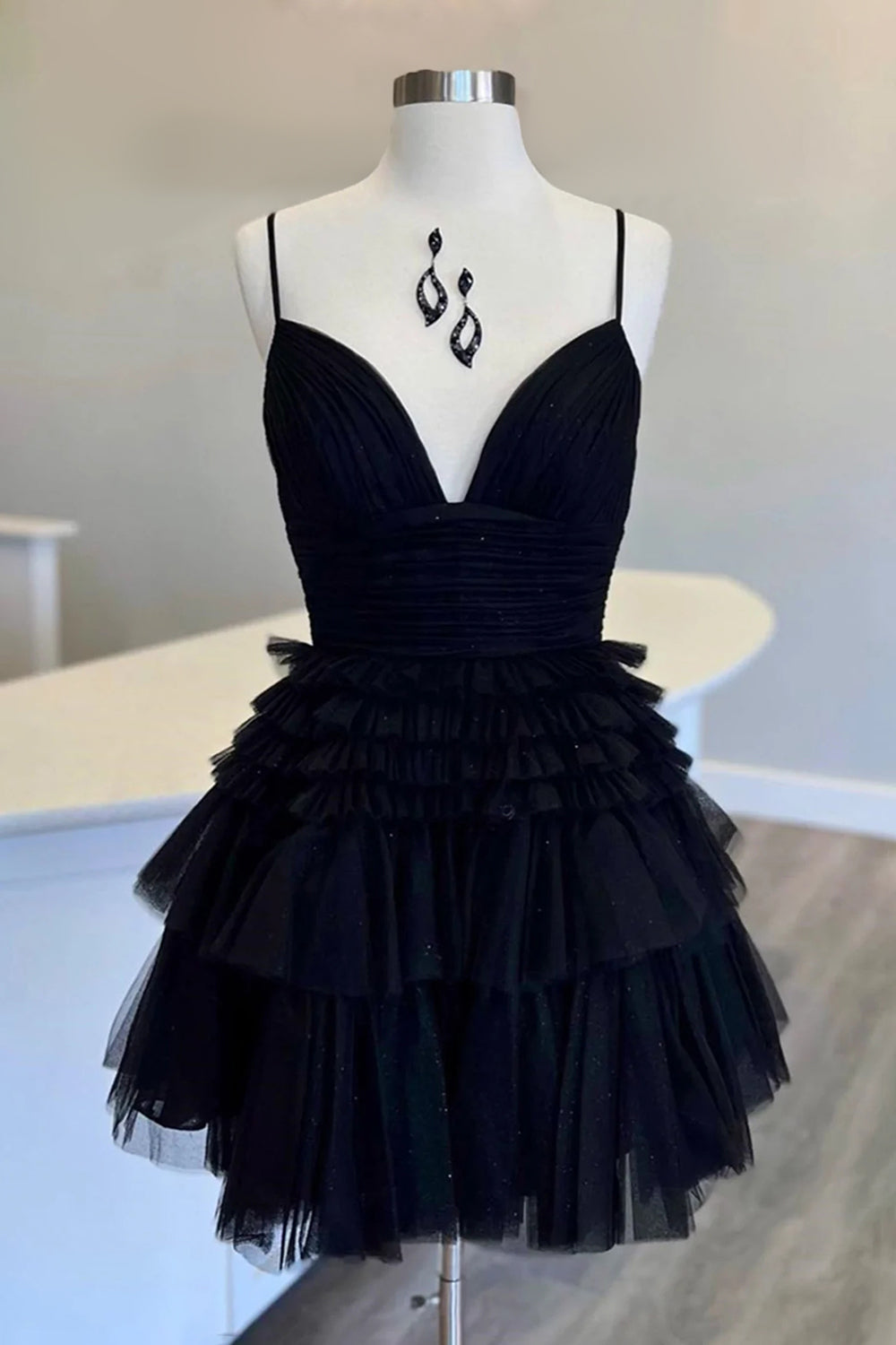 Misshow Glitter Blue A-Line Tulle Tiered Short Homecoming Dress/Mini Dress