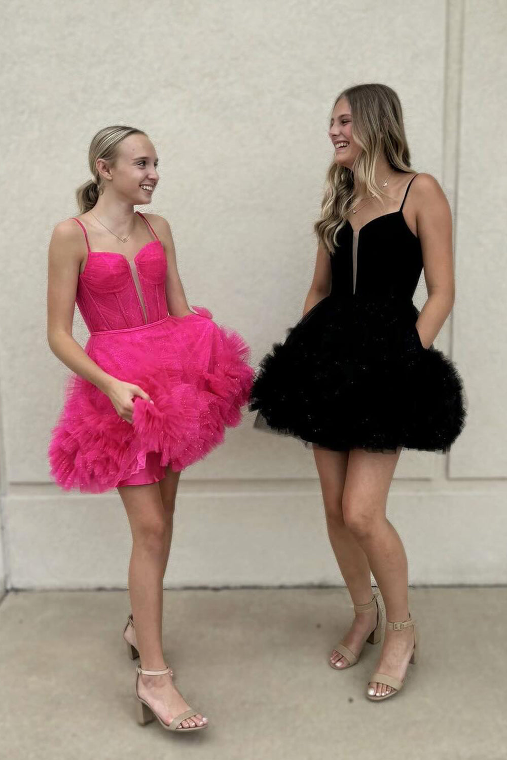 Misshow Glitter Blue Corset Tulle A-Line Tulle Short Homecoming Dress/Mini Dress With Pocket