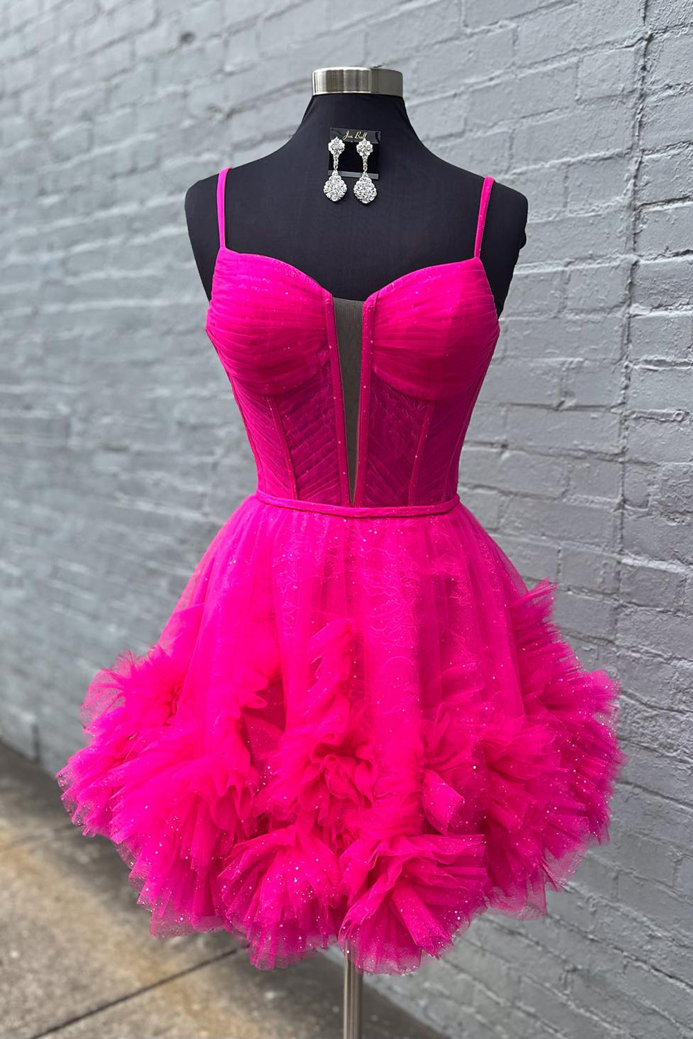 Misshow Glitter Blue Corset Tulle A-Line Tulle Short Homecoming Dress/Mini Dress With Pocket