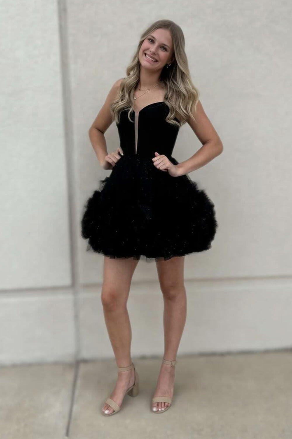 Misshow Glitter Blue Corset Tulle A-Line Tulle Short Homecoming Dress/Mini Dress With Pocket