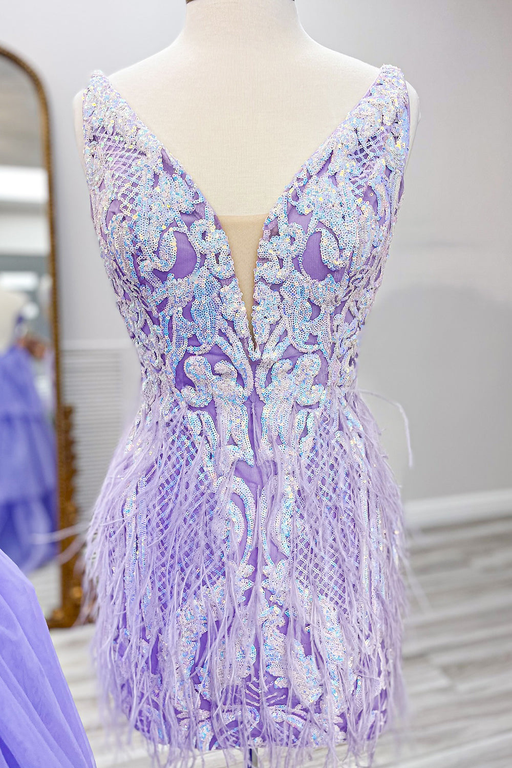 Misshow Glitter Blue Sequined Tight Short Homecoming Dress/Mini Dress with Feathers