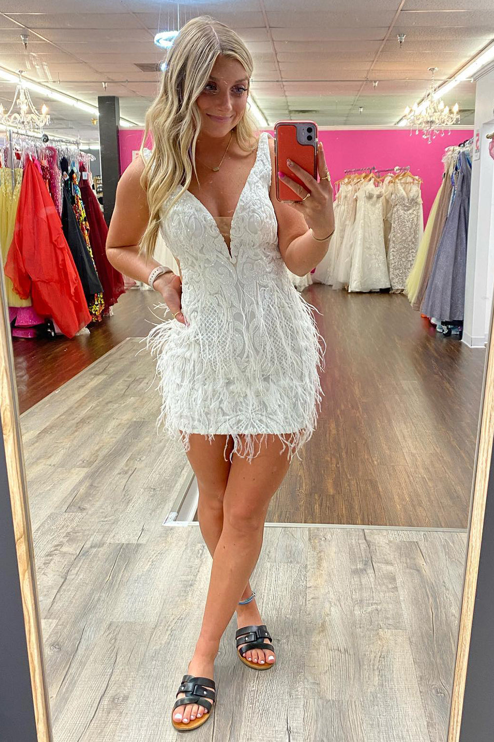 Misshow Glitter Blue Sequined Tight Short Homecoming Dress/Mini Dress with Feathers