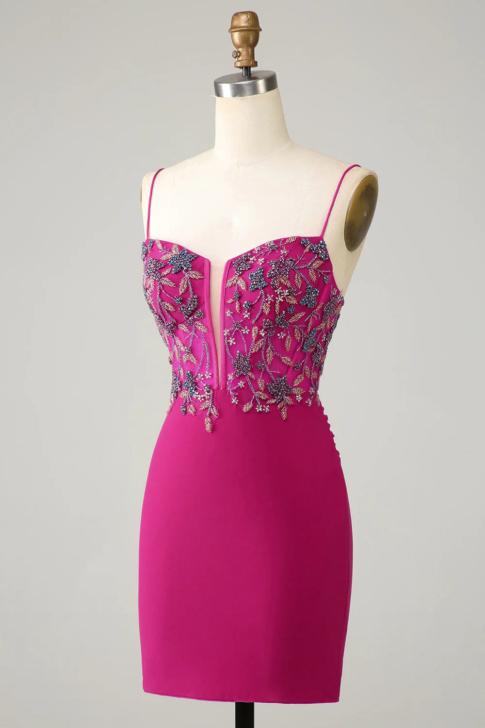 Misshow Glitter Blue Spaghetti Straps Corset Tight Short Beaded Homecoming Dress/Mini Dress