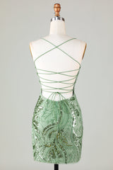 Misshow Glitter Green Sequins Tight Beaded Short Homecoming Dress/Mini Dress