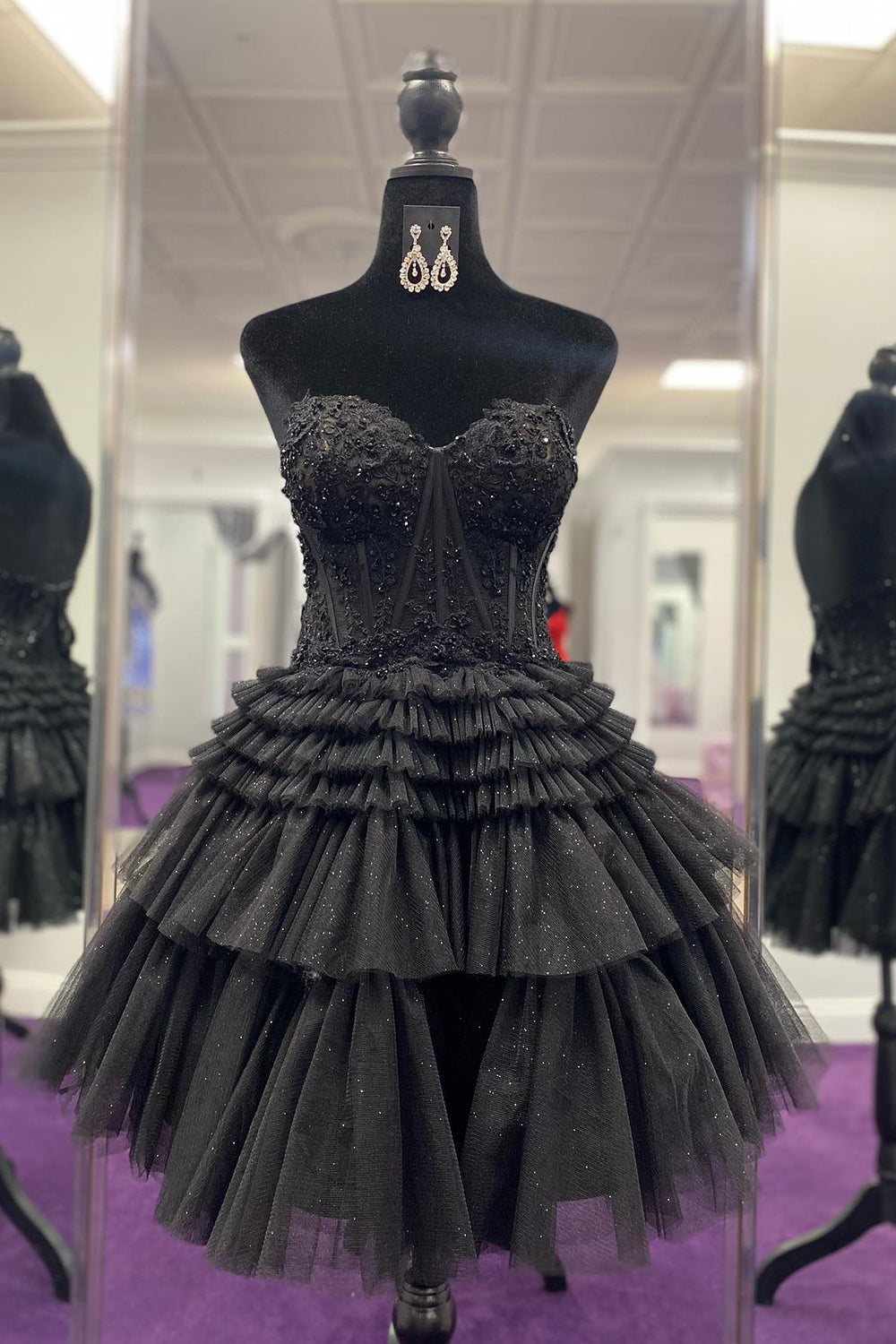 Misshow Glitter Lavender Corset Tiered Short A-Line Tulle Homecoming Dress/Mini Dress with Lace