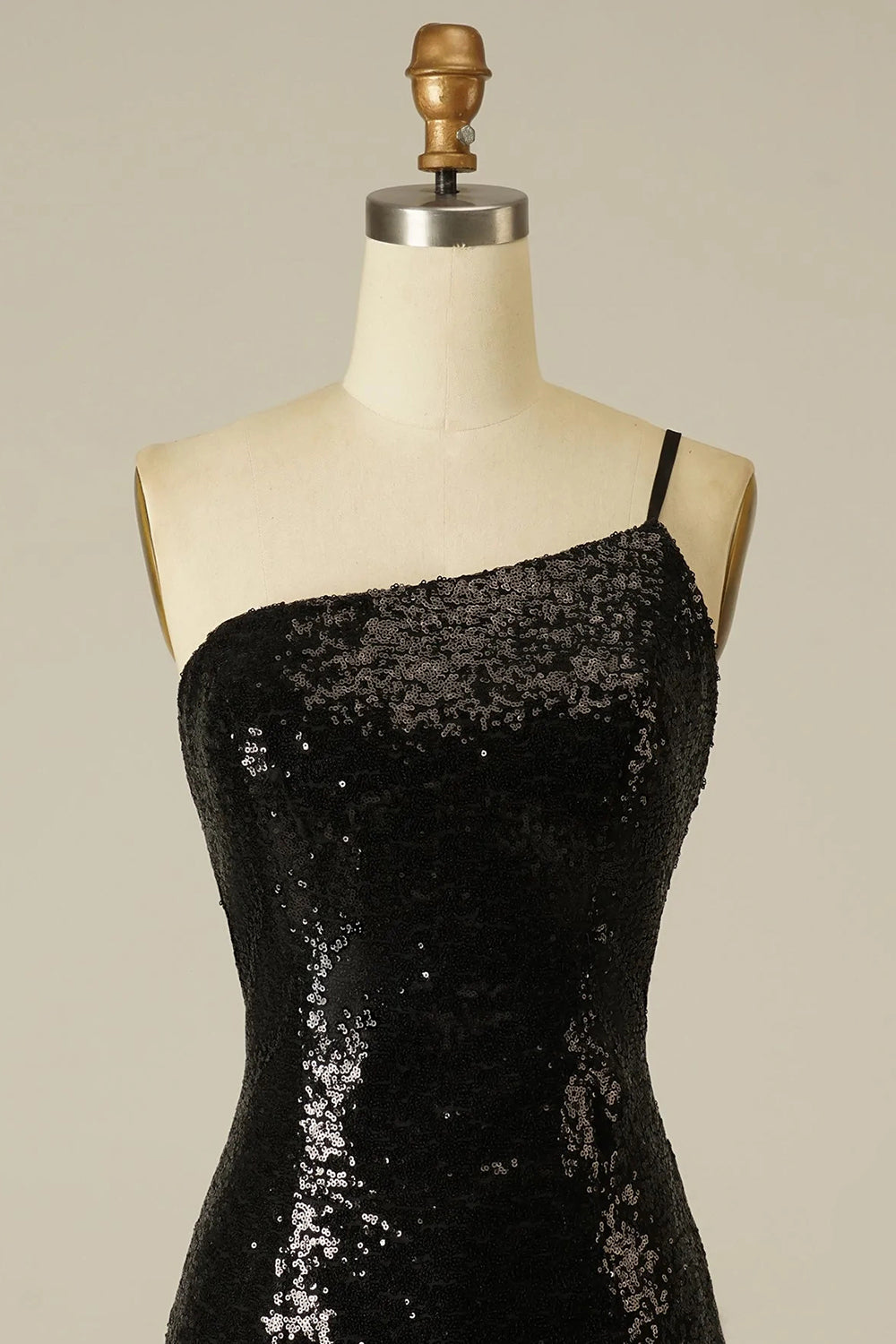 Misshow Glitter One Shoulder Tight Black Homecoming Dress/Mini Dress