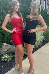 Misshow Glitter Red Sweetheart Tight Short Homecoming Dress/Mini Dress with Appliques