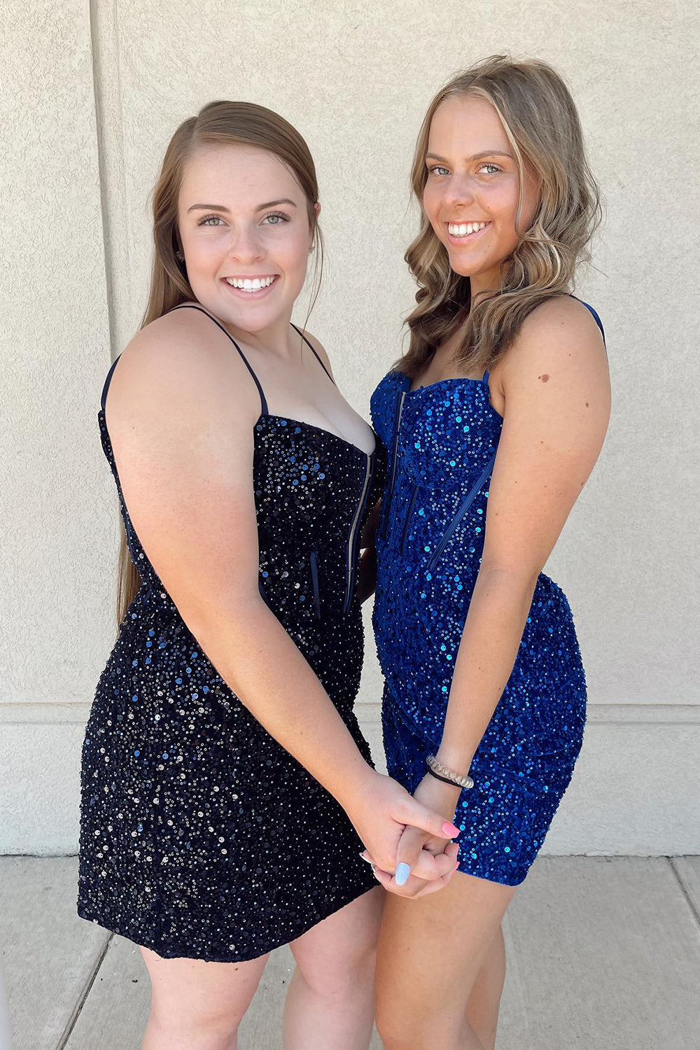 Misshow Glitter Royal Blue Corset Tight Short Sequins Homecoming Dress/Mini Dress