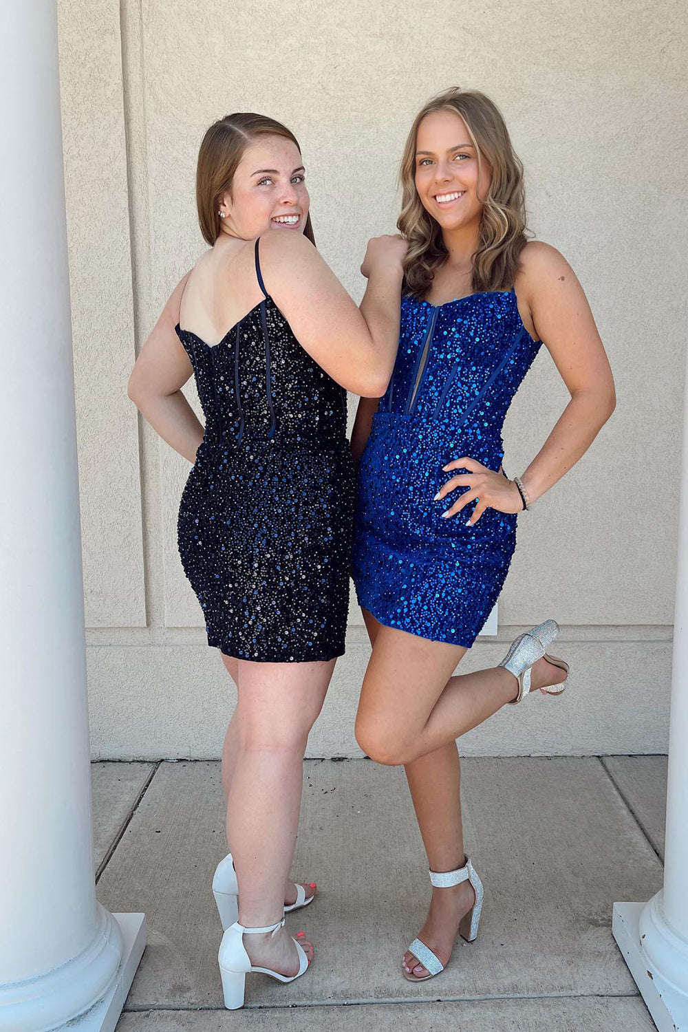 Misshow Glitter Royal Blue Corset Tight Short Sequins Homecoming Dress/Mini Dress