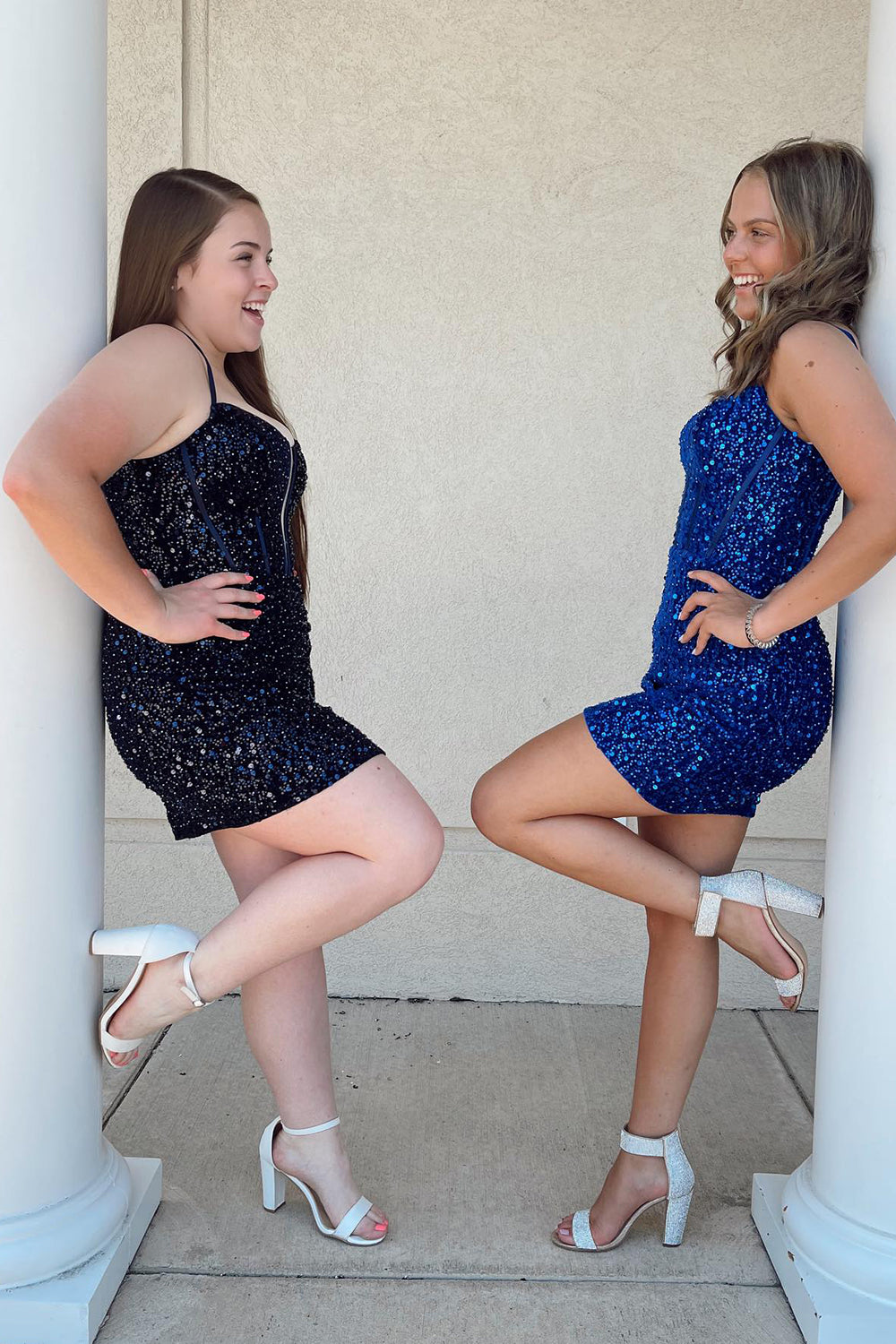 Misshow Glitter Royal Blue Corset Tight Short Sequins Homecoming Dress/Mini Dress