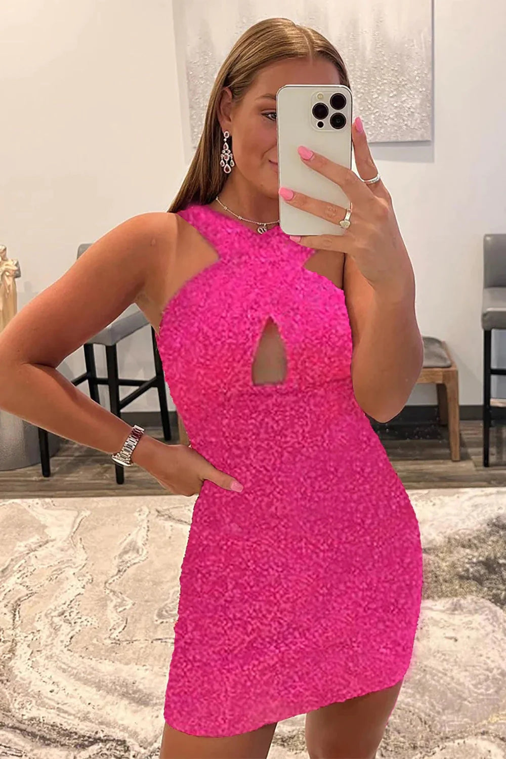 Misshow Glitter Royal Blue Halter Backless Sequins Tight Homecoming Dress/Mini Dress