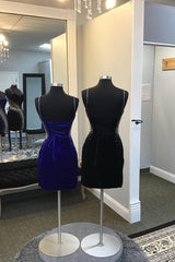 Misshow Glitter Royal Blue Velvet Tight Short Homecoming Dress/Mini Dress with Slit