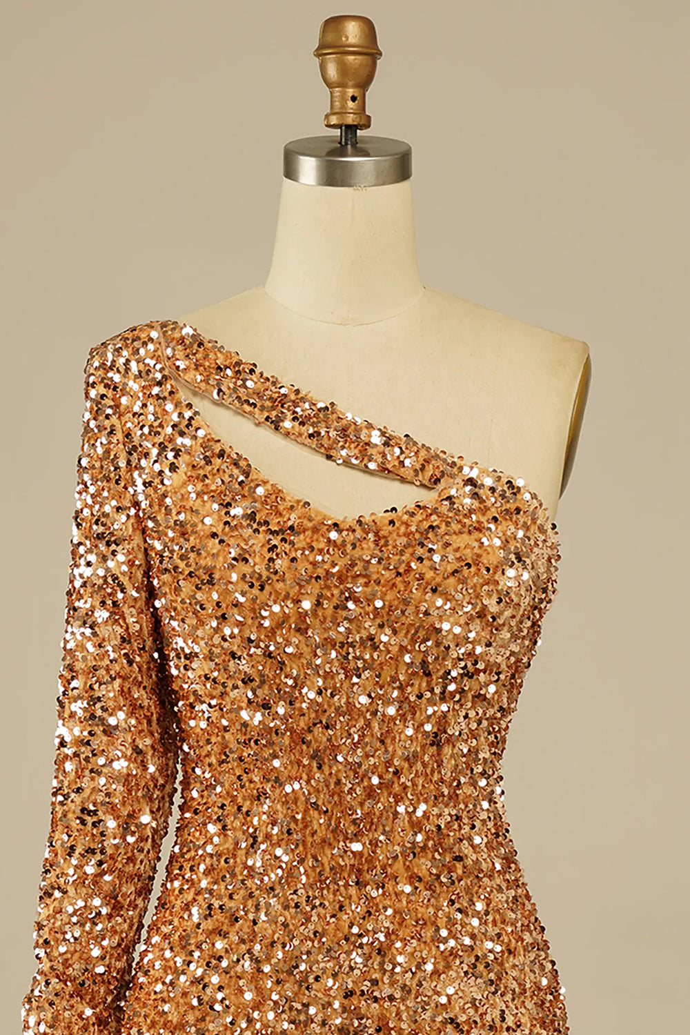 Misshow Golden Cut Out Open Back One Shoulder Sequins Homecoming Dress/Mini Dress