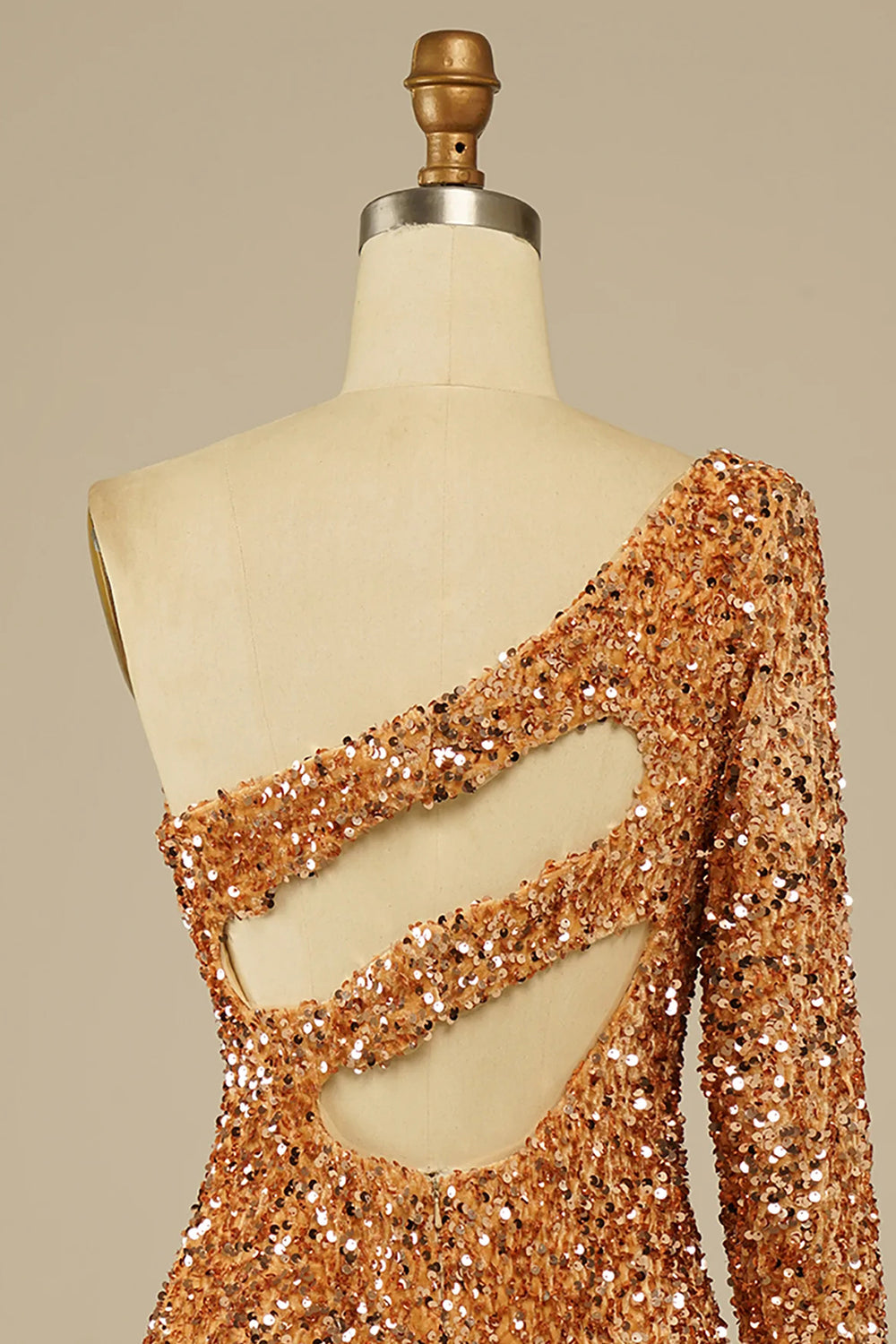 Misshow Golden Cut Out Open Back One Shoulder Sequins Homecoming Dress/Mini Dress
