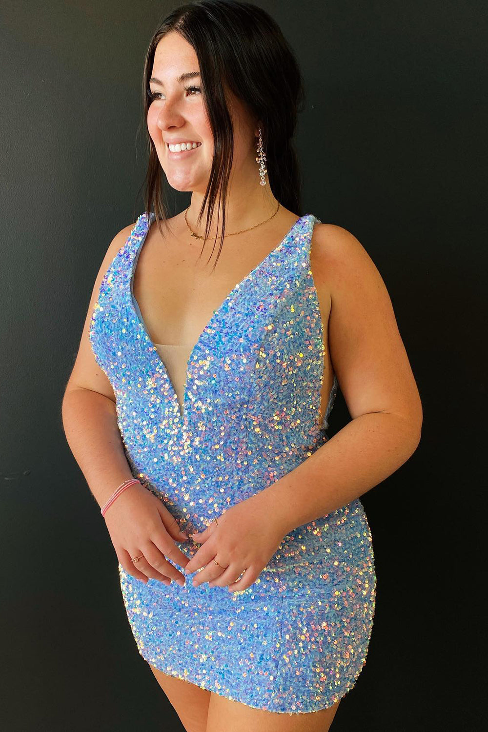 Misshow Grape Sequins Homecoming Dress/Mini Dress with Open Back
