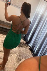 Misshow Green Lace Tight Homecoming Dress/Mini Dress