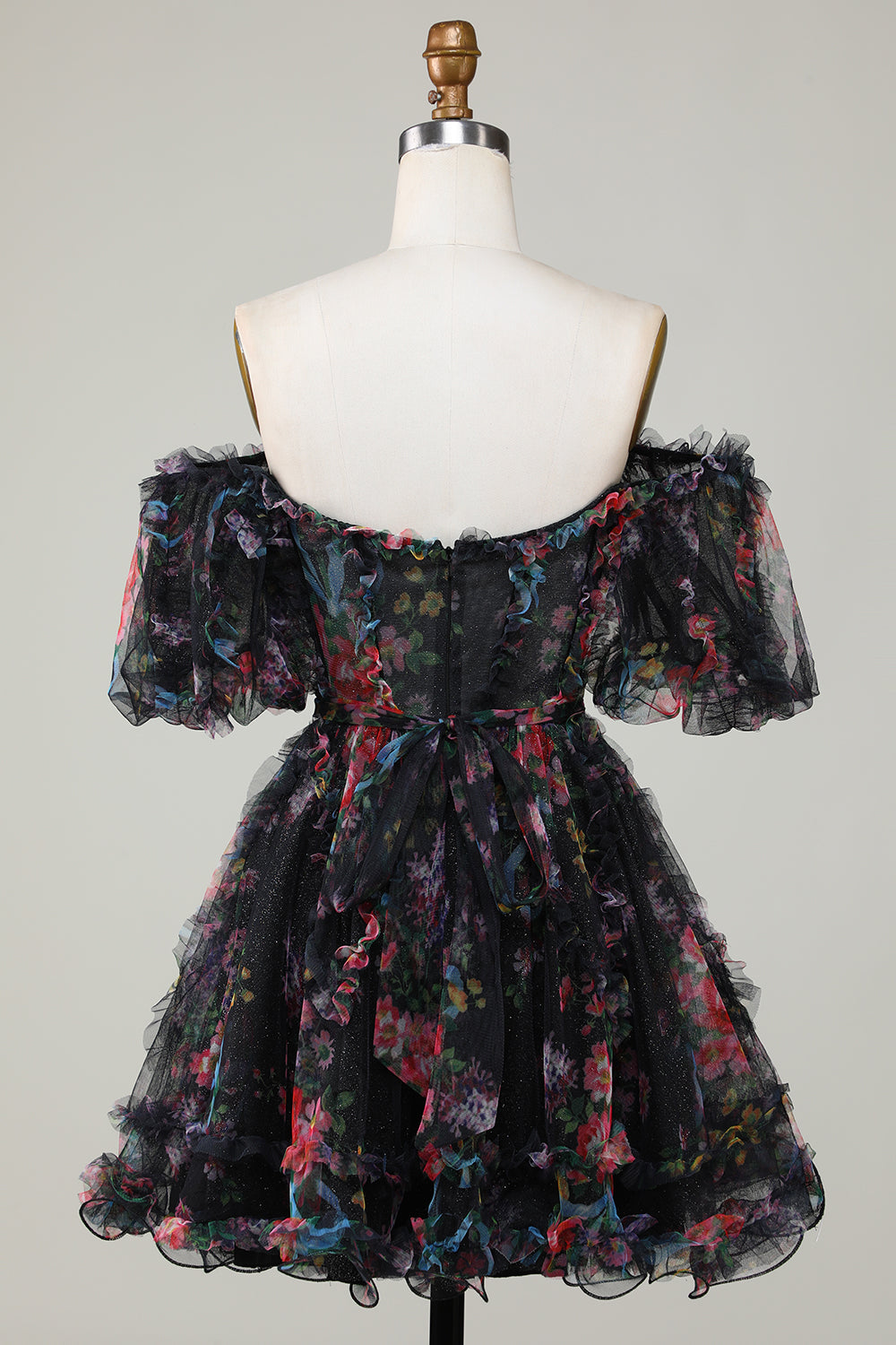 Misshow Green Off the Shoulder Printed Tiered A Line Short Homecoming Dress/Mini Dress