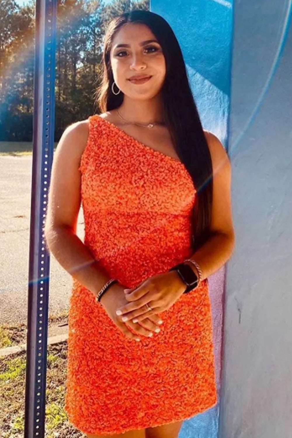 Misshow Green Sequins One Shoulder Tight Homecoming Dress/Mini Dress