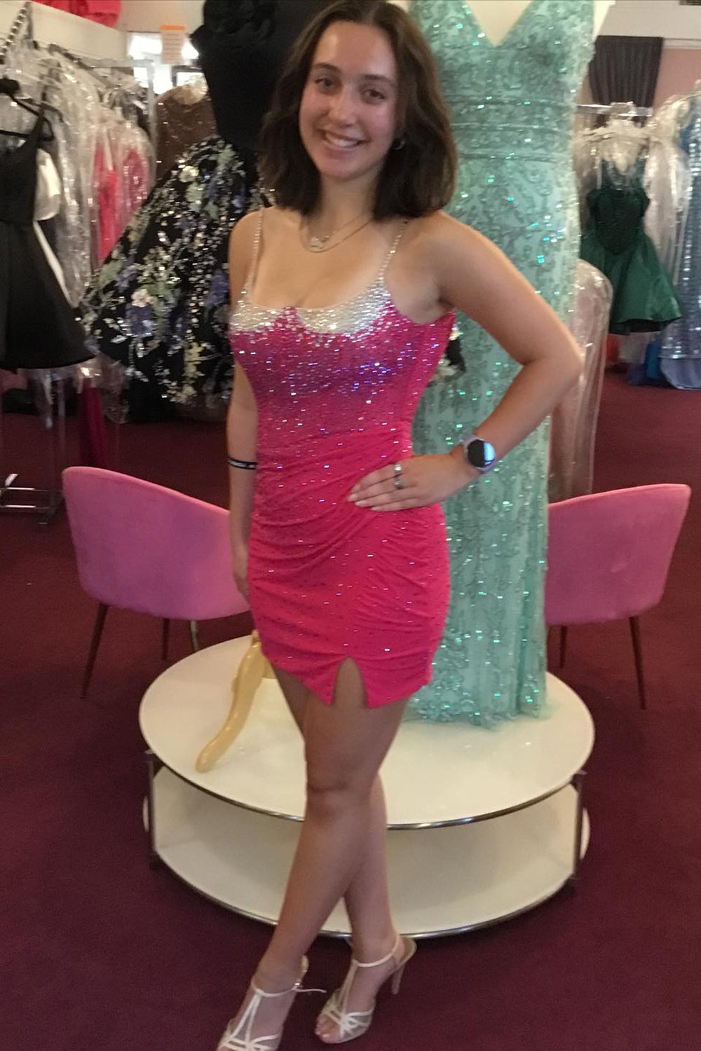 Misshow Green Sparkly Corset Tight Short Homecoming Dress/Mini Dress With Beadings
