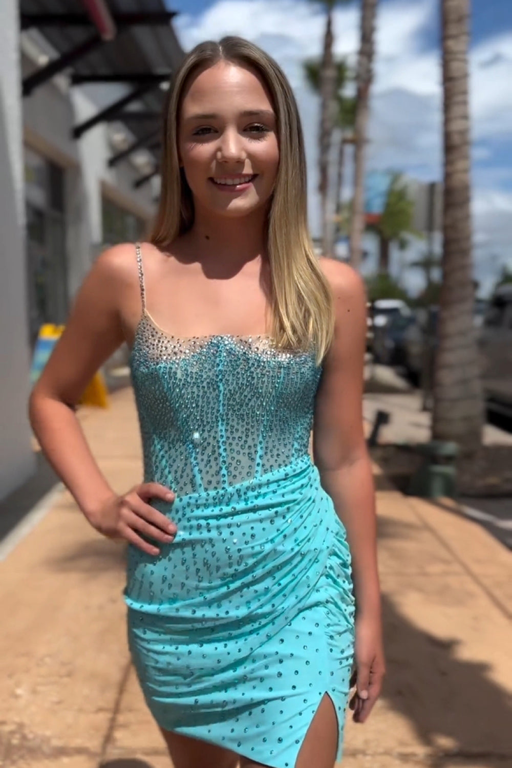Misshow Green Sparkly Corset Tight Short Homecoming Dress/Mini Dress With Beadings