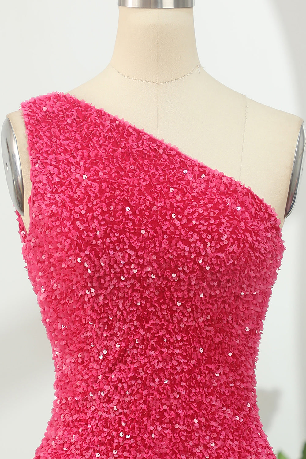 Misshow Hot Pink Open Sequins One Shoulder Tight Homecoming Dress/Mini Dress