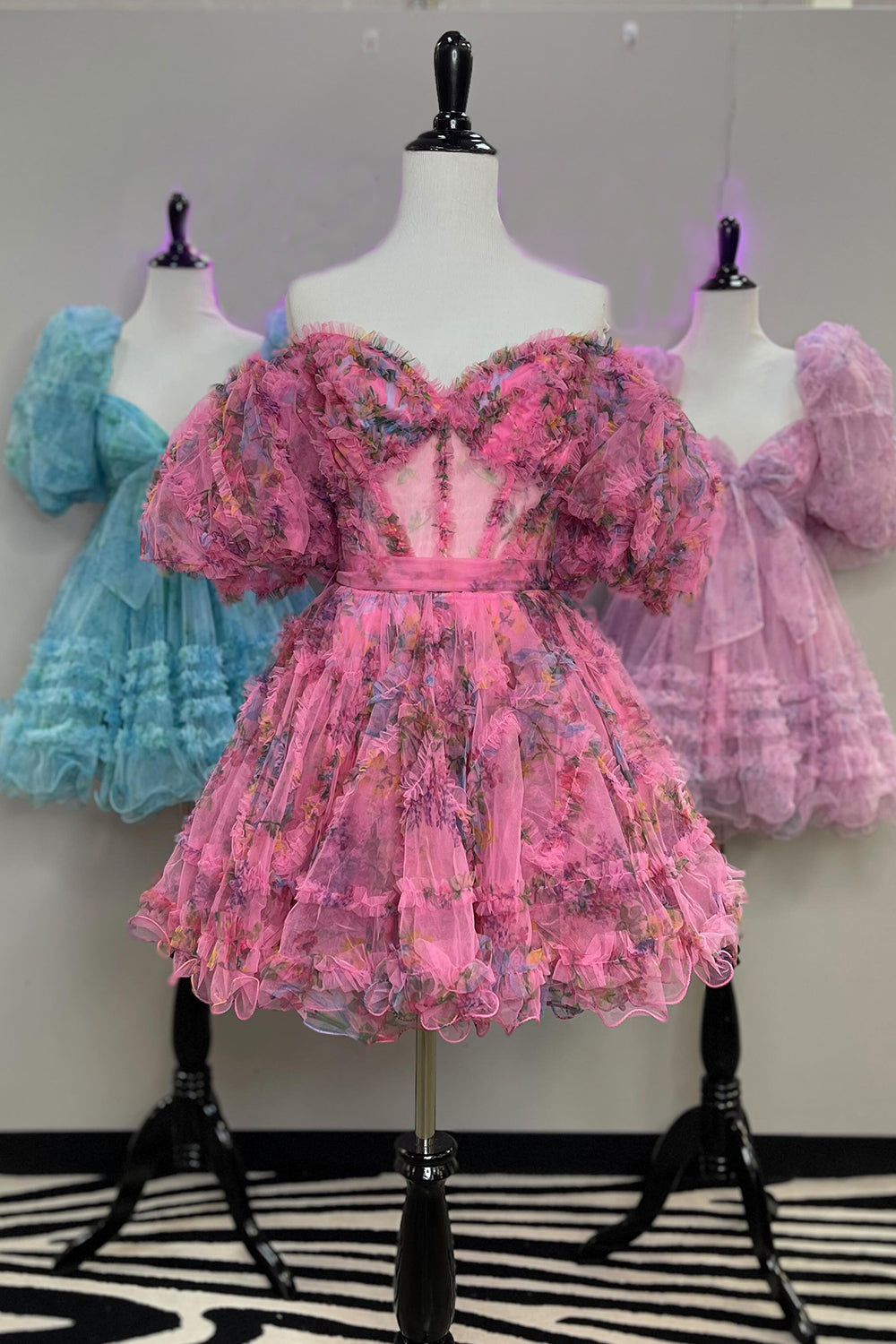 Misshow Ivory Floral A-Line Short Homecoming Dress/Mini Dress