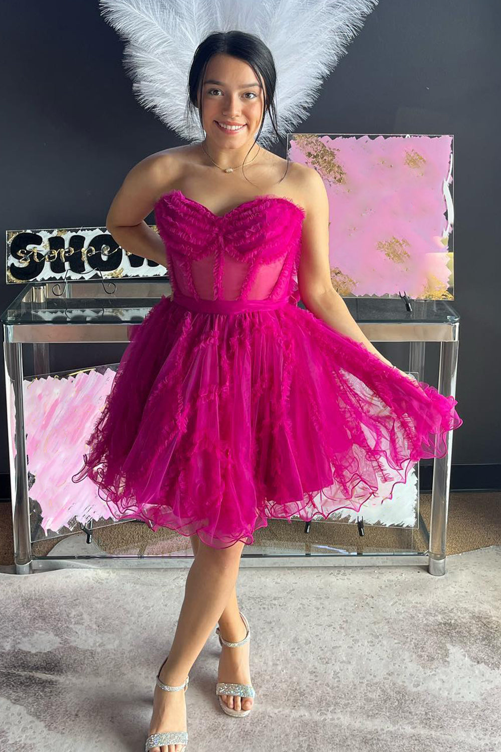 Misshow Lavender Corset Sweetheart A-Line Short Tulle Homecoming Dress/Mini Dress