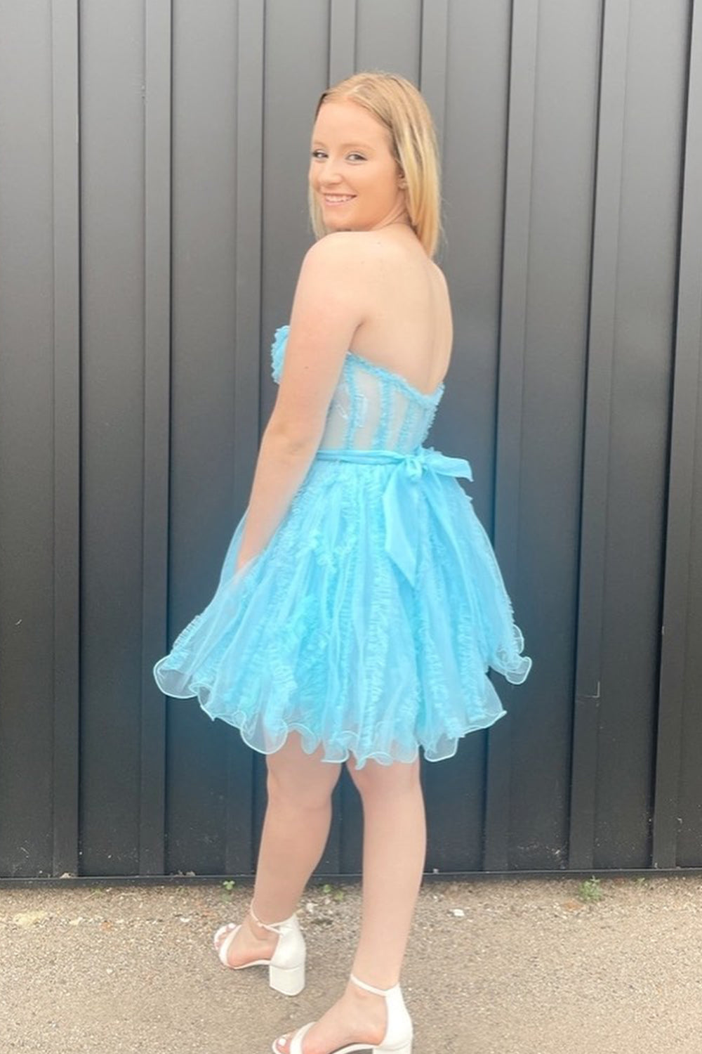 Misshow Lavender Corset Sweetheart A-Line Short Tulle Homecoming Dress/Mini Dress