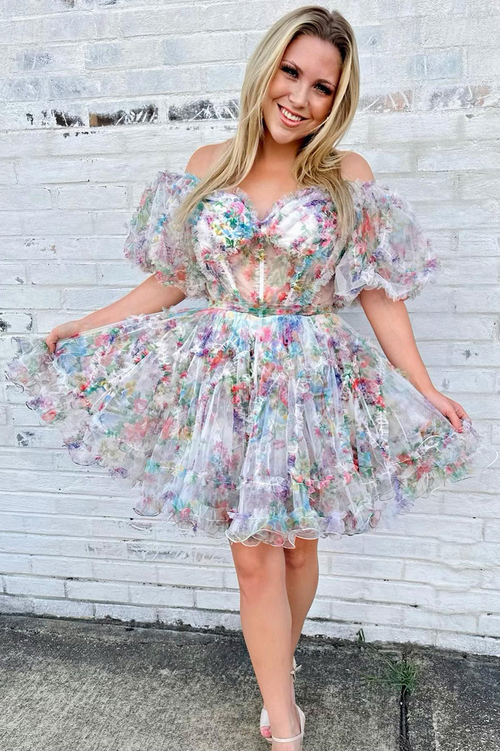 Misshow Lavender Floral A-Line Short Homecoming Dress/Mini Dress