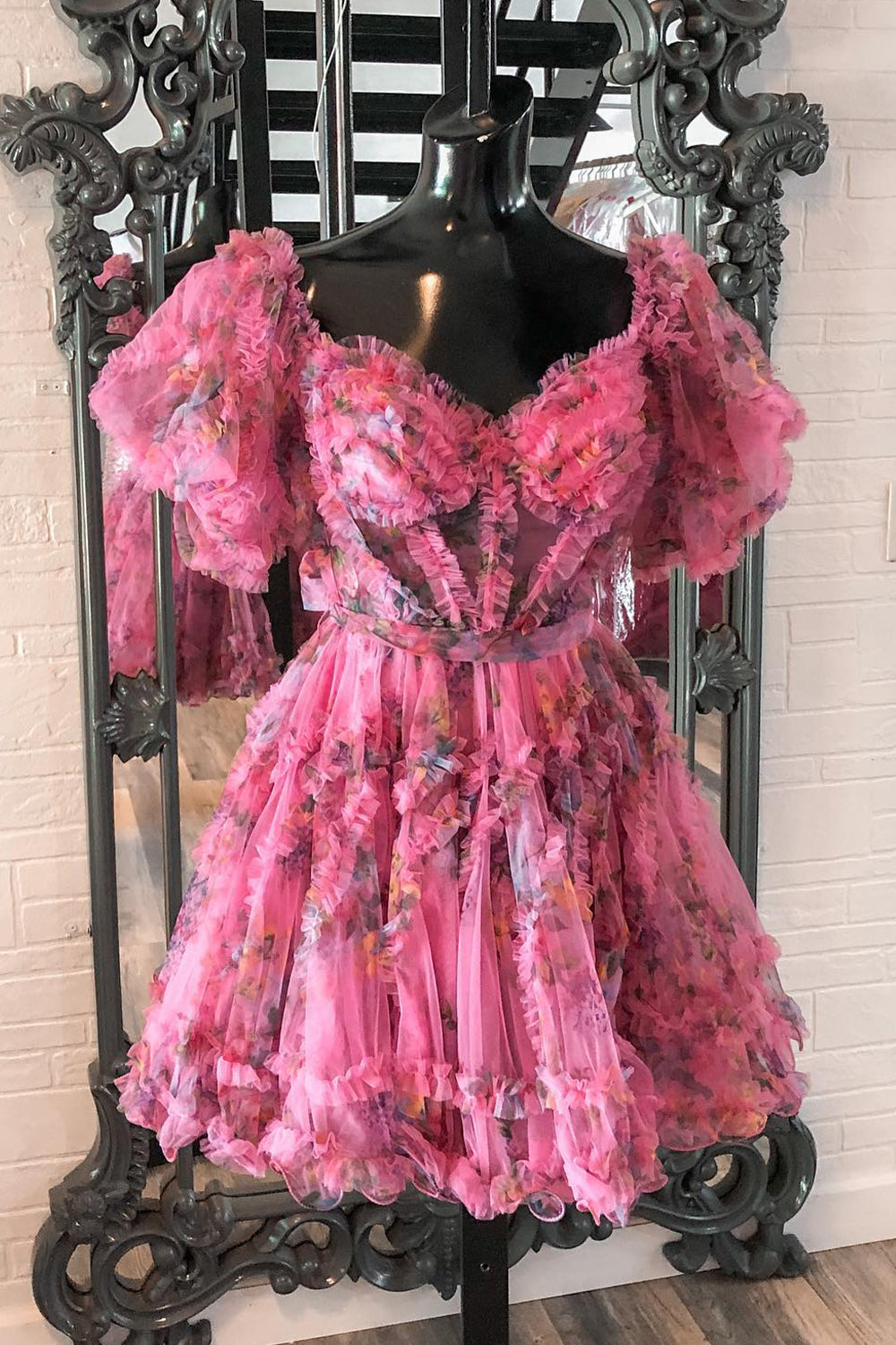 Misshow Lavender Floral A-Line Short Homecoming Dress/Mini Dress
