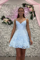 Misshow Lavender Floral Spaghetti Straps A-Line Short Homecoming Dress/Mini Dress