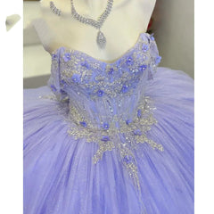 Misshow Lavender Off-Shoulder Ball Gown with Lace Appliques & Beaded Sparkle Quinceanera or Sweet 16 Evening Dress