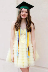Misshow Lemon Yellow A Line Corset Ruffled Short Homecoming Dress/Mini Dress