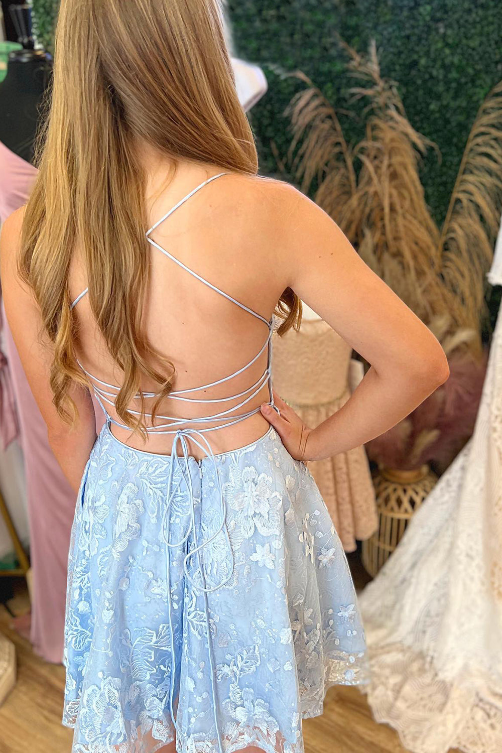 Misshow Light Blue A-Line Lace Short Homecoming Dress/Mini Dress